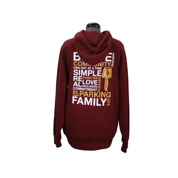 Street Parking Community Print Hoodie Unisex Size Large Fleece Gym Pullover - Picture 3 of 8